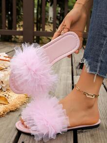 Women's Flat Slide Sandals, Fashionable Versatile Round Toe Pink Fairy Style - Baby Pink - View 5