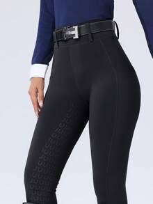 ROYALS MATTINI Pantalones de equitación para mujer con agarre de silicona y bolsillos, pantalones ajustados para montar a caballo, pantalones deportivos de secado rápido, color negro, primavera - Negro - Ver 5