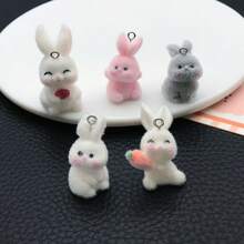 3/5pcs 3D Flocking Bunny Rabbit Charms White Pink Gray Rabbit Pendants With Carrot Heart DIY Bracelet Necklace Earring Jewelry Making Accessories - Multicolor - View 2