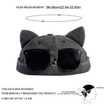 1pc Women's Solid Color Washed Cat Ear Design Bucket Hat With Sunglasses Storage Clip, Fashion Casual Hat For Spring/Summer Travel, Beach, Party - Multicolor - View 2