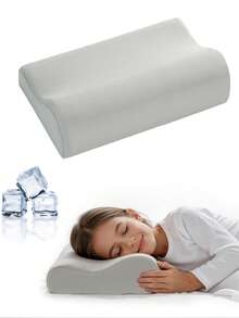 1pc Memory Foam Neck Pillow – Ergonomic Contour Cervical Pillow For Neck & Shoulder Support, Comfortable Sleeping Pillow For Home & Hotel - Light Grey - View 1