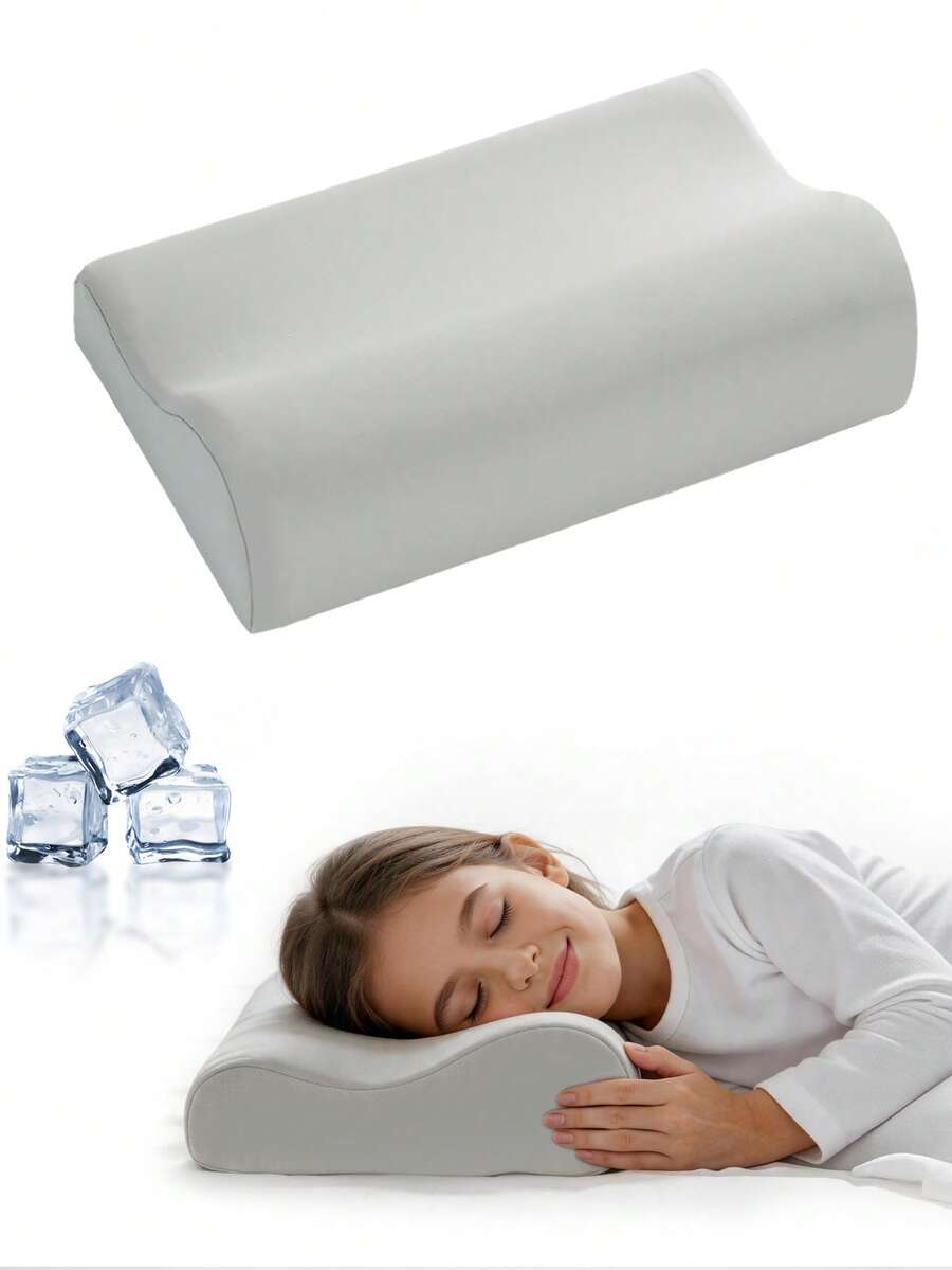 1pc Memory Foam Neck Pillow – Ergonomic Contour Cervical Pillow For Neck & Shoulder Support, Comfortable Sleeping Pillow For Home & Hotel - Light Grey - View 1