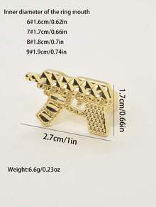 1pc Hip Hop Punk Style Gold Brick Gun Ring, Suitable For Daily Wear, Parties, Festivals. Best Gift For Boyfriend On Valentine's Day/Easter - Gold - View 2