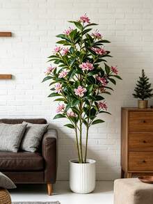 Kmitang 80/120cm Large Artificial Ficus Plants Fake Tropical Banyan Tree Branch Plastic Fiddle Fig Tree Leaves Faux Green Magnolia Trees Real Touch Nandina Leafs For Home Indoor Shop Outdoor Decor Without Pot 1pc - Multicolor - View 2