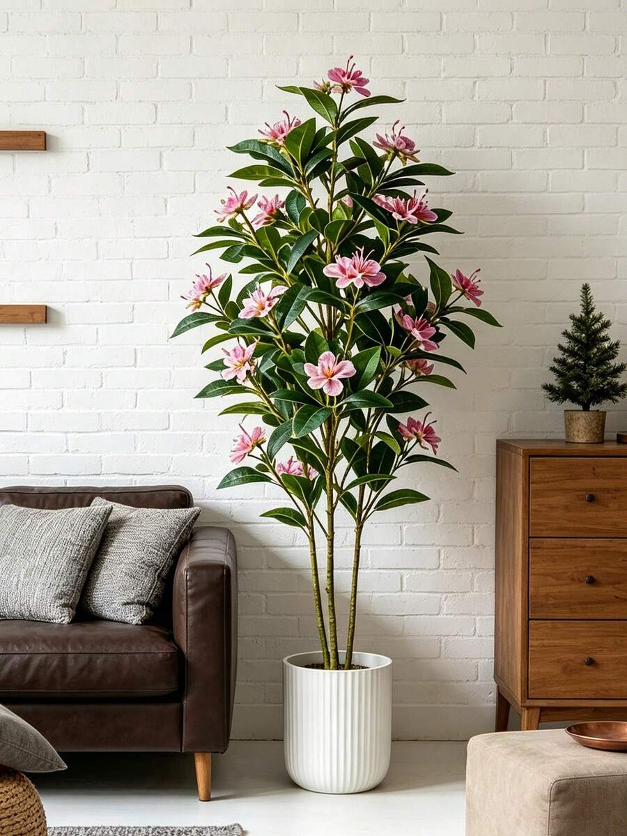 Kmitang 80/120cm Large Artificial Ficus Plants Fake Tropical Banyan Tree Branch Plastic Fiddle Fig Tree Leaves Faux Green Magnolia Trees Real Touch Nandina Leafs For Home Indoor Shop Outdoor Decor Without Pot 1pc