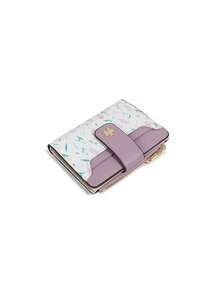 CHARM INFINITE Macaron Color Patchwork Wildflower Mini Trifold Wallet Leaf Snap Button Zipper Coin Purse Card Holder For Women,Clutch Bag For Women - Multicolor - View 13