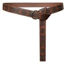 Medieval Celtic Pattern PU Leather Round Belt, Vintage Viking Knot Embossed Single Ring Buckle Belt, Renaissance COSPLAY Stage Performance Accessory - A - View 9