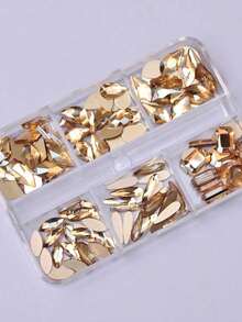 6-Grid Box Assorted Color Shaped Gold Shadow Nail Rhinestones Nail Art Decorations Flat Back 3D DIY Nail Art Nail Charms - 金色 - 查看 3