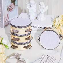 4 Inch Natural Wood Single-Row Hand Tambourine, Tight Drumhead With Crisp Tone, Metal Bells With Clear Sound, Suitable For Early Education, Dance Rehearsal, Stage Performance, Team Building Activity Atmosphere Prop, Practical And Versatile - Wood Color - View 6