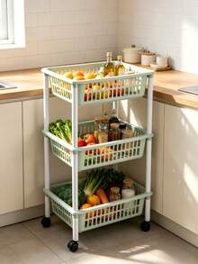 1-Piece Storage Rack, 3-Tier Rolling Utility Cart With Hollow Breathable Baskets, Equipped With Universal Wheels For Easy Movement. Sort And Store Sundries With Large Capacity To Save Space - View 3