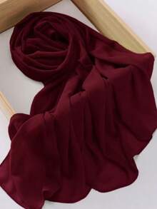 1pc Spring/Summer Casual Versatile Modest Hijab Minimalist Solid Color Soft Breathable Chiffon Scarf - Burgundy - View 5