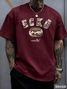 The Iconic ECKO Unltd Graphic Features A Bold Rhino Emblem With Urban Camouflage Lettering Symbolizing Strength Individuality Urban Culture   220g - 酒紅色 - 查看 1
