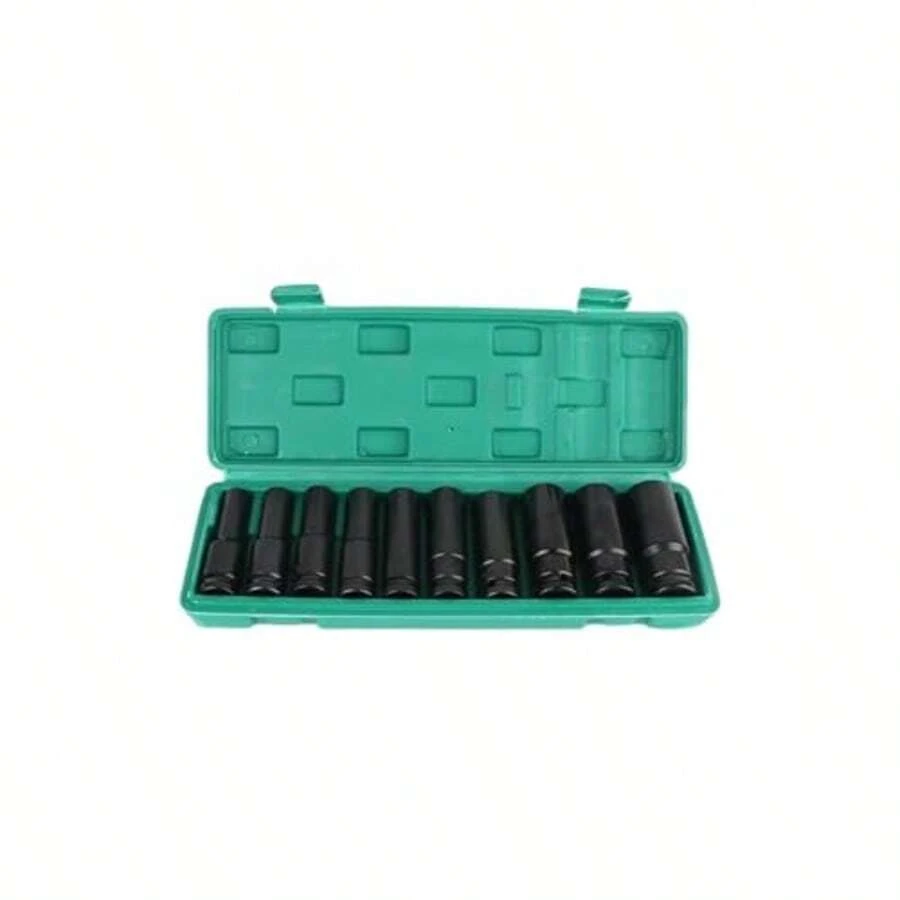 10pcs Deep Impact Socket Set Long Hex Socket Tool Kit Auto Repair Wrench Socket With Storage Case - A - View 1