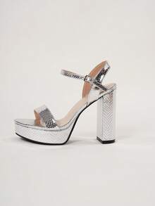 Fashion Chunky Heel High Platform Back Strap Sandals, Suitable For Halloween, Thanksgiving Special Offer, Christmas Wear - Silver - View 7