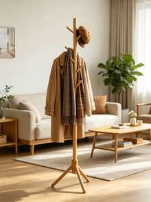 Solid Wood Floor-Standing Coat Rack With Multiple Hooks And A Stable Triangular Base. It Saves Space And Features Strong Load-Bearing Capacity. You Can Hang Clothes, Bags And Hats On It, Making It A Practical Household Item For Entryways And Bedrooms - Multicolor - View 4