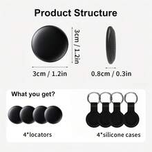 RSH 4 Packs Bluetooth Smart Tracker Works With Apple Find My, Anti-Lost Item Locator Tag For Keys Luggage Backpack Wallet Purse Suitcase, Precise Positioning, Sound Reminder, Privacy Protection, Replaceable Battery, Smart Finder For IOS System - Black - View 12