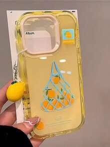 夏季網袋檸檬設計手機殼，適用於 iPhone 16 Pro Max、15 Plus、13 Pro、12、14、11，清新卡通波浪果凍矽膠保護殼，女款（不含掛繩） - 黃色 - 查看 2