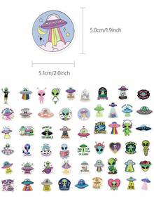 54 piezas de pegatinas creativas y resistentes al agua con diseño de alienígenas para decorar portátil, guitarra, refrigerador, equipaje, teléfono, patineta, álbum de recortes, funda de teléfono, regalos de fiesta de cumpleaños, regalos festivos y útiles escolares - 1 Set - Ver 2