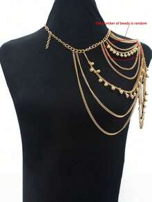1pc Women's Party Music Festival Layered Fringe Design One Shoulder Chain Gold Jewelry Suitable For Date Party Holiday Gift - Multicolor - View 3