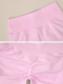 TimeOff 1 pieza de shorts deportivos de mujer de unicolor con cintura alta, banda de cintura acanalada y glúteos fruncidos - Rosa - Ver 5