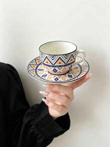 1 Set Boho-Keramik-Kaffeetasse und Untertasse, italienische Espresso-Luxustasse, geeignet für Zuhause, Küche, Café, Tischdekoration und als Geschenk. Perfekt für Home-Café-Ästhetik, minimalistisches Trinkgeschirr, geeignet für Nachmittagstee, italienische Kaffeetasse, Muttertagsgeschenk, Abschlussgeschenk, Sommer-Küchenessentials - Verschiedenfarbig - Übersicht 8