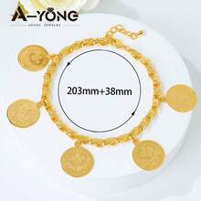 Arabian Style Lira Coin Jewelry Set 21K Gold Plated Dubai Bride Wedding Necklace Bracelet Earrings Middle Eastern Women Vintage Party Jewelry - Charm Jewelry - View 20