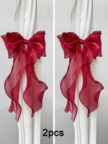 2PCS-Silk Bow Window Curtain Tie Backs, Ribbons & Bows,Lace Ribbon Bow Curtain Clips, French Bow Rope Fixers Decor Suitable For Wedding, Home, Bedroom, Office - Bow - View 18