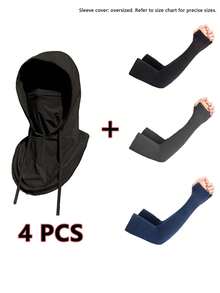 2/4Pcs UV Protection Sun Protection Hooded Face Cover Arm Sleeves Set, Breathable Cooling Neck Gaiter With Drawstring, Sun Screen Head Cover & Ice Sleeves For Driving, Cycling, Fishing Outdoor Activities - Multicolor - View 10