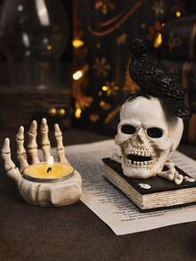 1pc/3pcs Gothic Skull Desktop Decor, Crow Hand Candle Holder, Pumpkin Grim Reaper Statue, Haunted Tiered Tray, Halloween Dark Aesthetic Witch Style, Fireplace Mantel Shelf, Cosplay Party Holiday Decoration Gift, Housewife Friend Style, Spooky Indoor Home Decor Ornament - style 1 - View 8