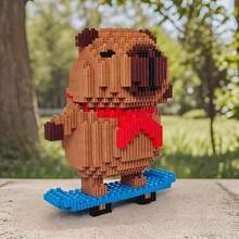 850pcs Capybara Skateboard Mini Building Blocks Set, Cute Creative Team Puzzle Game, DIY Handmade Small Particle Stacking Stress Relief Adult Toy, Birthday Party Decoration, Room Decor Craft, Valentine's Day, Christmas, Halloween Gift - Multicolor - View 6