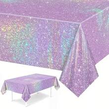 1 Peça Toalha de Mesa de Folha de Alumínio Brilhante Roxa | 274*137cm, Escolha Ideal para Decoração de Aniversário, Casamento, Chá de Bebê, Festa de Aniversário, Tecido Plástico Feito à Máquina - Multicolorido - Visão 10