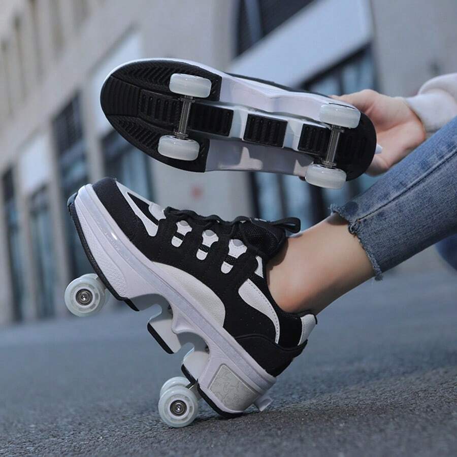 Men's One-Click Retractable Heel Roller Skates, Convenient To Carry, Walkable And Fast-Gliding Inline Skates, Men's Wheeled Sports Shoes, Men's Roller Skates, Unisex All-Season