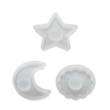 1件花朵月亮星星蠟燭台矽膠模具 DIY 石膏香氛托盤蠟燭底座模具 - 白色 - 查看 9