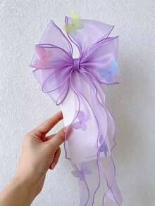 1/3Pcs Sheer Tulle Bow Long Streamer Hair Clips, Sweet Colorful Ribbon Hair Accessories, Fall Decor, School Supplies - Multicolor 3 - View 8