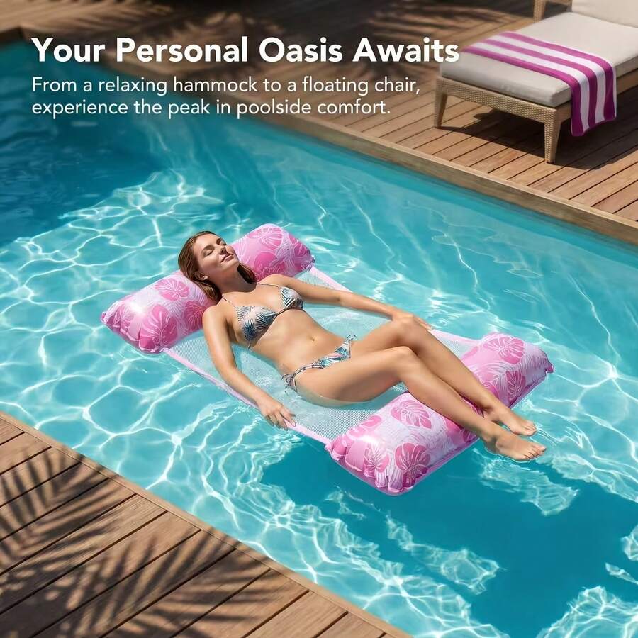 4-In-1 Multifunctional Inflatable Water Hammock, Water Pool Floating Hammock Suitable For Adult Pool, Beach And Other Water Activities, Multifunctional PVC Pool Float, Lounge Chair And Drifting Function, Perfect For Travel And Home Swimming Pool - Multicolor - View 1