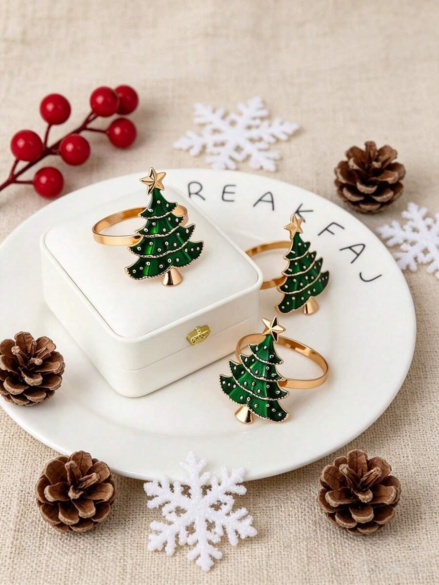 Christmas Napkin Rings, Christmas Table Decor, 2-50pcs Elegant Christmas Tree Napkin Rings, Green Christmas Tree Napkin Rings, Suitable For Birthday, Farmhouse, Wedding, Thanksgiving, Perfect For Buffet Table Decoration