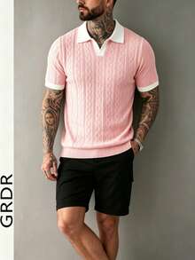 GRDR Men's Knit Short Sleeve Top With Contrast Trim Design, Summer Fashion Casual T-Shirt - Pink - View 4