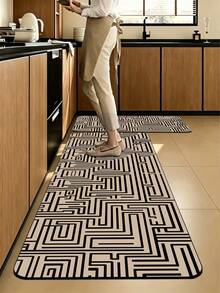 1pc Geometric Maze Pattern Floor Mat, 3.5mm Cuttable Cushioned Anti-Fatigue Kitchen Mat, Absorbent Rubber Bottom, Bathroom Floor Mat, Toilet Mat, Small Rug, Hallway Carpet, Entryway Mat, Indoor/Outdoor Door Mat, Outdoor Garden Decor - Multicolor - View 1