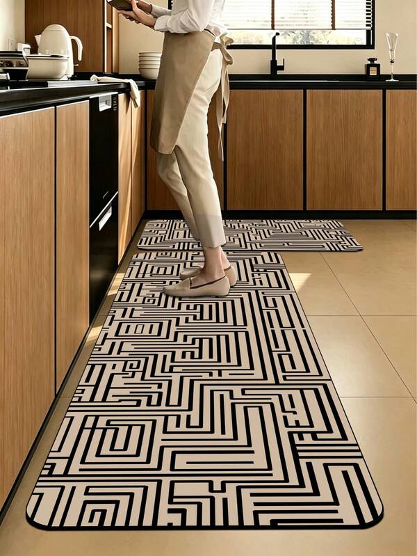 1 Adet Geometrik Labirent Desenli Yer Matı, 3.5 mm Kesilebilir Yastıklı Yorgunluk Önleyici Mutfak Matı, Emici Kauçuk Tabanlı, Banyo Yer Matı, Tuvalet Matı, Küçük Kilim, Koridor Halısı, Giriş Paspası, İç/Dış Mekan Kapı Matı, Dış Mekan Bahçe Dekoru
