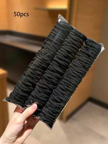 100入簡單彈性無縫髮圈 女用，適合日常休閒使用，美妝髮飾配件 - 黑色 - 查看 6