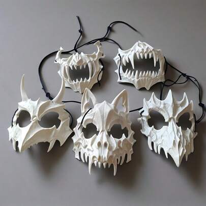 5pcs - Scary Animal Skeleton Black And White Masks, Halloween Easter Masks, Various Holiday COS Anime Costume Masks, Plastic Material For Men And Women