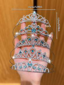 5pcs Blue Silver Princess Crown Headband Hair Accessories - Multicolor - View 7
