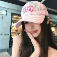 1件 2026新款清新防曬鴨舌帽，修飾臉型直條紋字母刺繡棒球帽，女款韓版 - 彩色 - 查看 2