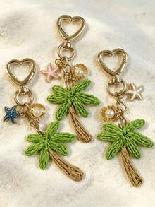 1Pc Hawaiian Coconut Tree Decorated Keychain/Handheld Car Keychain/Diy Accessory/Bag Hanging Keychain As A Gift For Friends - Multicolor - View 5
