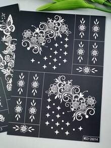 2pcs / 1sheet Butterfly Floral Henna Mehndi Tattoo Stencil Set, Reusable, Suitable For Beginners, Brides, Weddings, Festivals, Temporary Body Art - Black - View 6