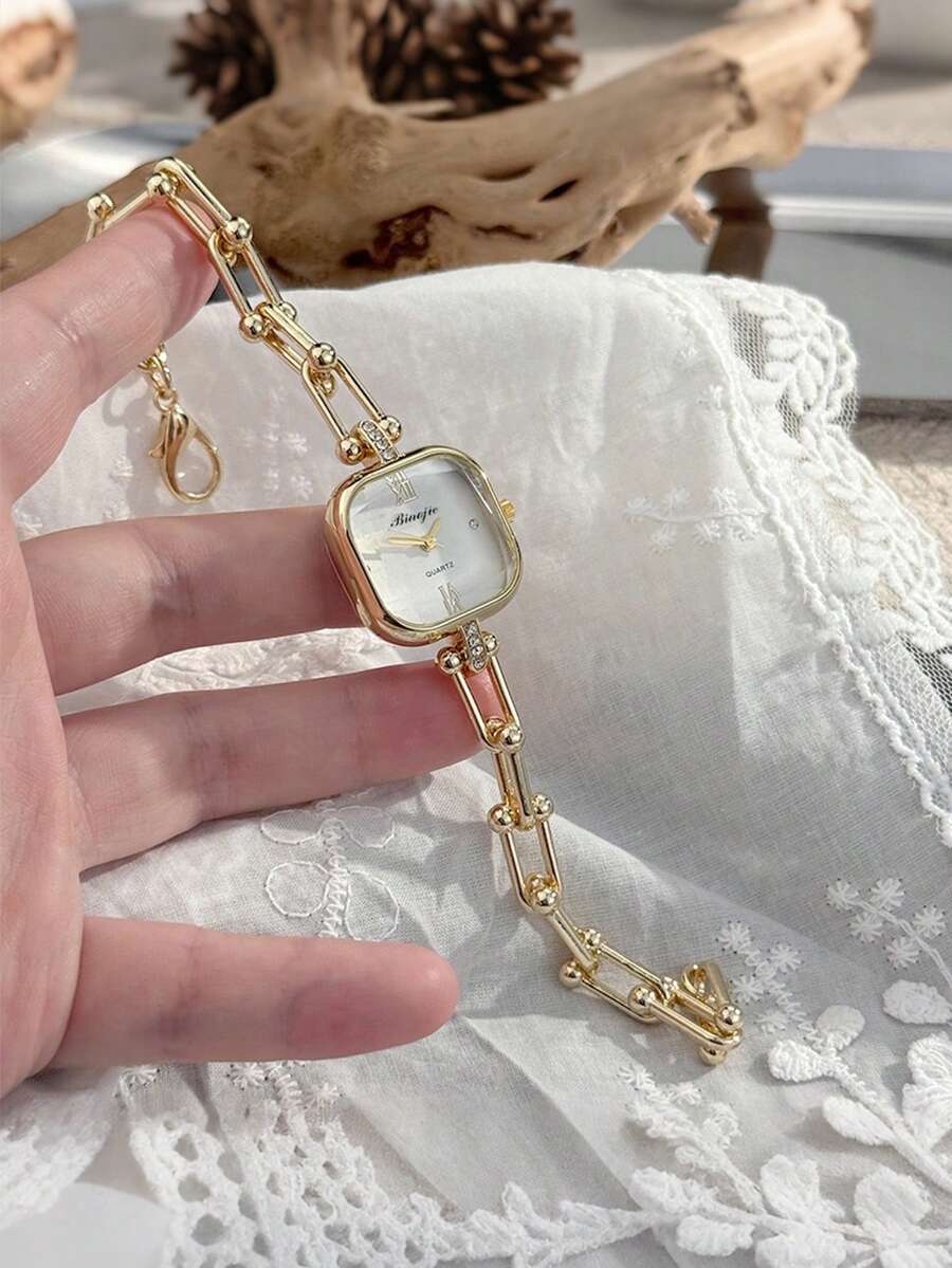 Fashionable Elegant Gold Chain Watch, Square Dial Chain Bracelet Watch, Suitable For Office And Daily Wear - Multicolor - View 1