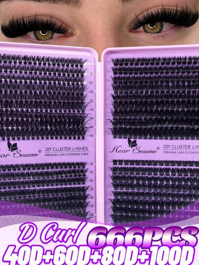 Set de gene false DIY 666 genci D Curl, pachet mixt 40D+60D+80D+100D, naturale și pufoase, lungi, ușoare, moi și reutilizabile, potrivite pentru începători, pentru uz zilnic, petreceri, nunți, călătorii și ocazii de Halloween