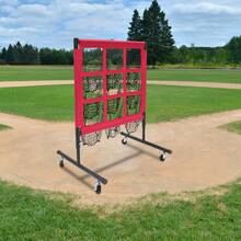 9 Grid Freestanding Baseball Practice Target Net, Red Portable Sports Training Equipment With Stable T-Shaped Base For Indoor Outdoor Use - Red - View 3