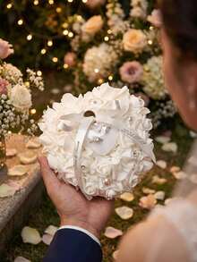 1pc Personalized Heart-Shaped Floral Ring Pillow Box With Elegant Lace Ribbon, Customizable Wedding Ring Holder Box, Bride Bridesmaid Proposal Gift - Multicolor - View 2