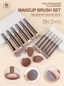 Set di 5 pennelli professionali per il trucco, pennello per blush di alta qualità, pennello per contouring, pennello per ombretti, pennello per illuminante, strumenti per il trucco per una base impeccabile - Caffè Marrone - Visualizzare 2